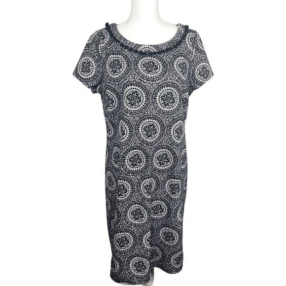 TALBOTS Medallion Shift Dress Black/White Sz Large NWOT - Picture 1 of 5